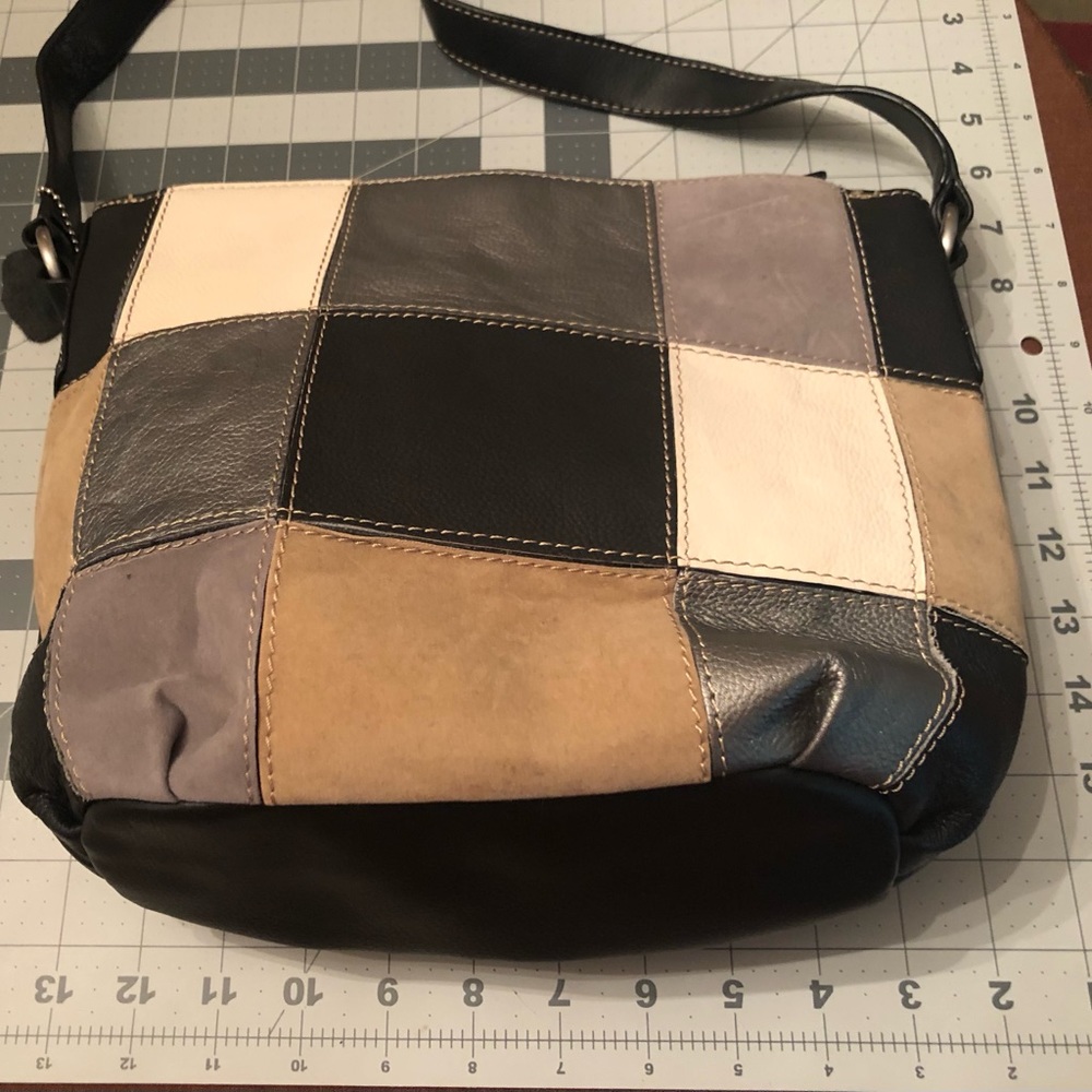 Patchwork genuine leather shoulder bag